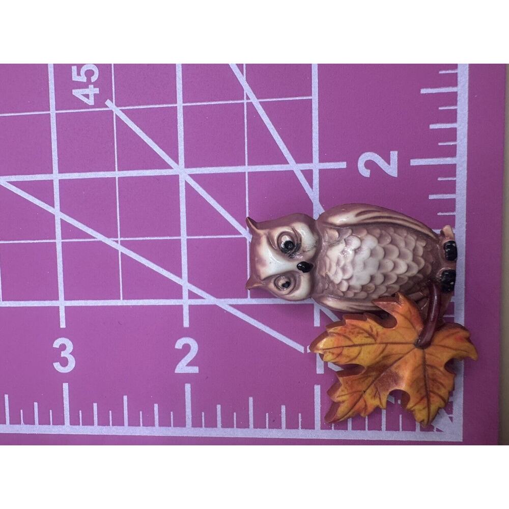 Vintage 1940s Celluloid Owl Pin Layered 3D Brooch Quirky Jewelry Autumn‎ Leaf - Picture 8 of 8